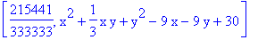 [215441/333333, x^2+1/3*x*y+y^2-9*x-9*y+30]